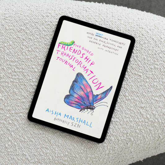Digital version of a Book titled 'The Guided Transformation Journal' by Aisha Marshall on a textured surface