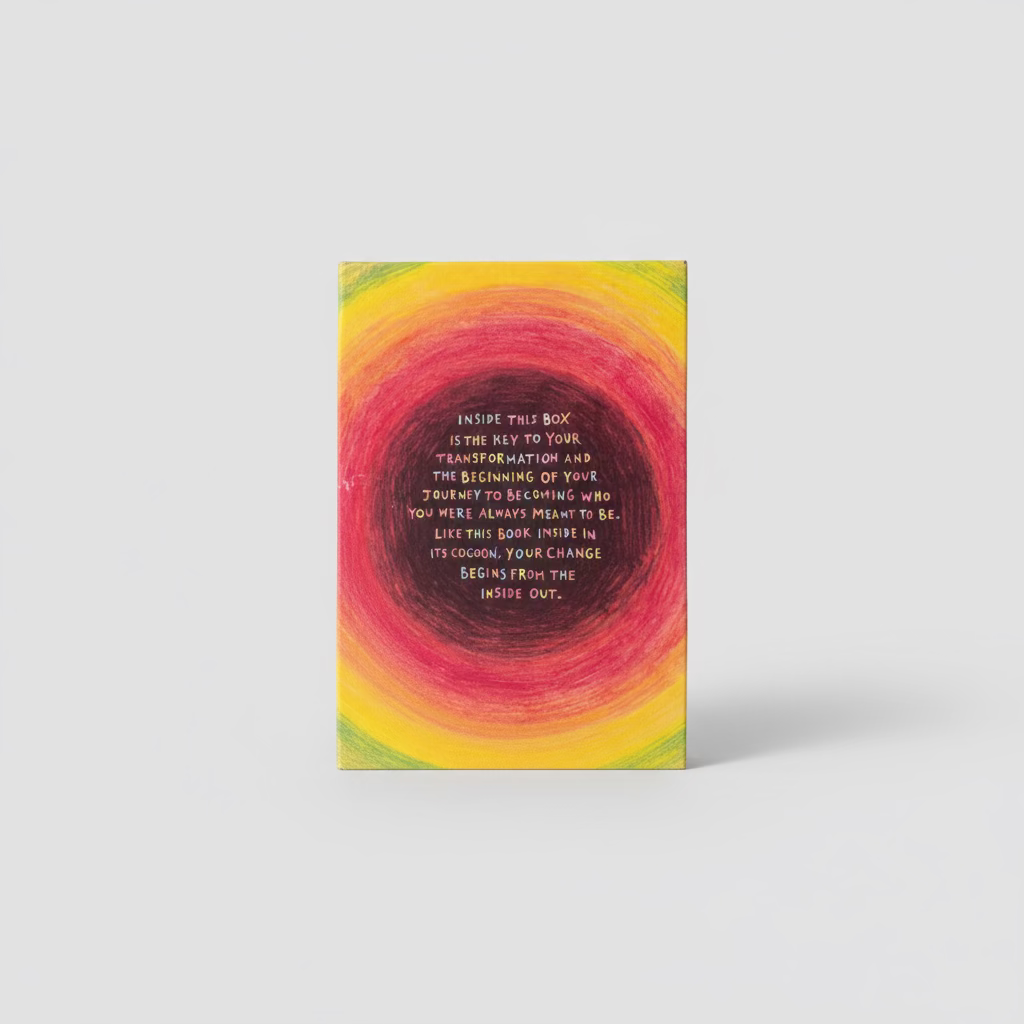 Colorful book with motivational text on a wooden surface