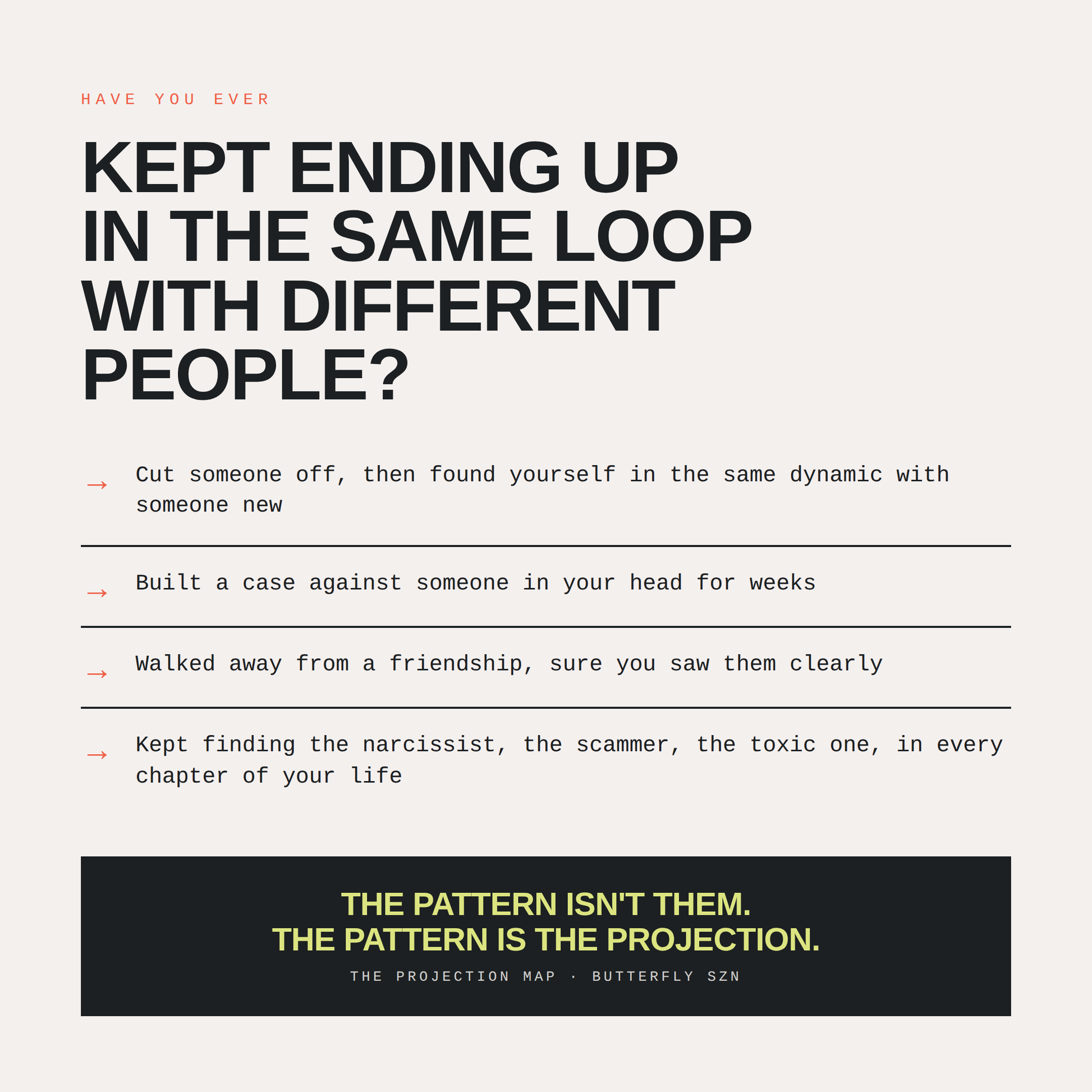 Have you ever kept ending up in the same loop with different people. The Projection Map helps you spot the pattern.